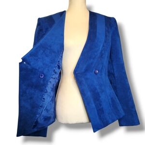 NWT Vintage Lilli Ann Genuine Suede Ultrasuede Suit Jacket Blazer Sz Small Blue‎